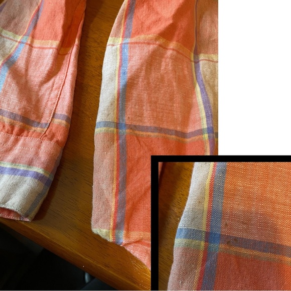 Pendleton, 100% Linen Plaid Button-down Long Sleeve Shirt, Orange, Blue - Picture 6 of 8